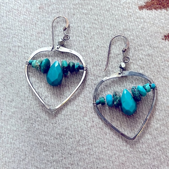 Sterling turquoise handmade dangle earrings - Picture 1 of 2